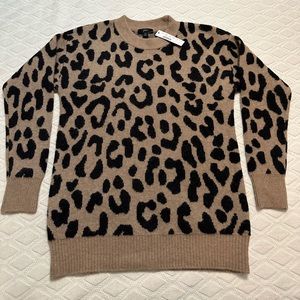 J. Crew Leopard Print Nylon & Merino Wool Crewneck Sweater Small